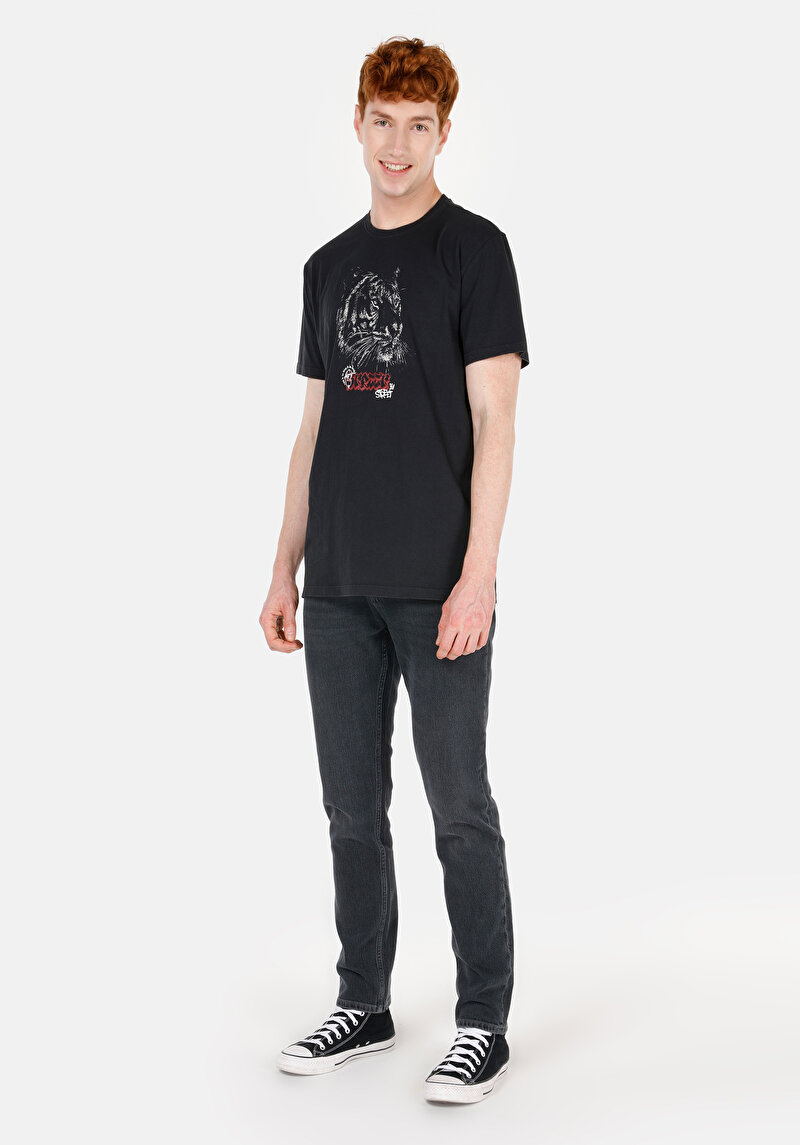 Regular Fit Yuvarlak Yaka  Erkek Antrasit Kısa Kol Tişört