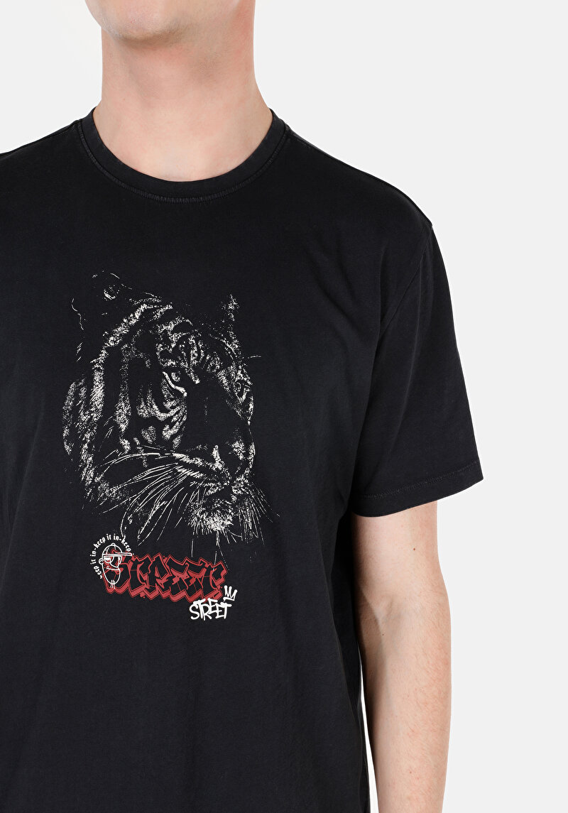 Regular Fit Yuvarlak Yaka  Erkek Antrasit Kısa Kol Tişört