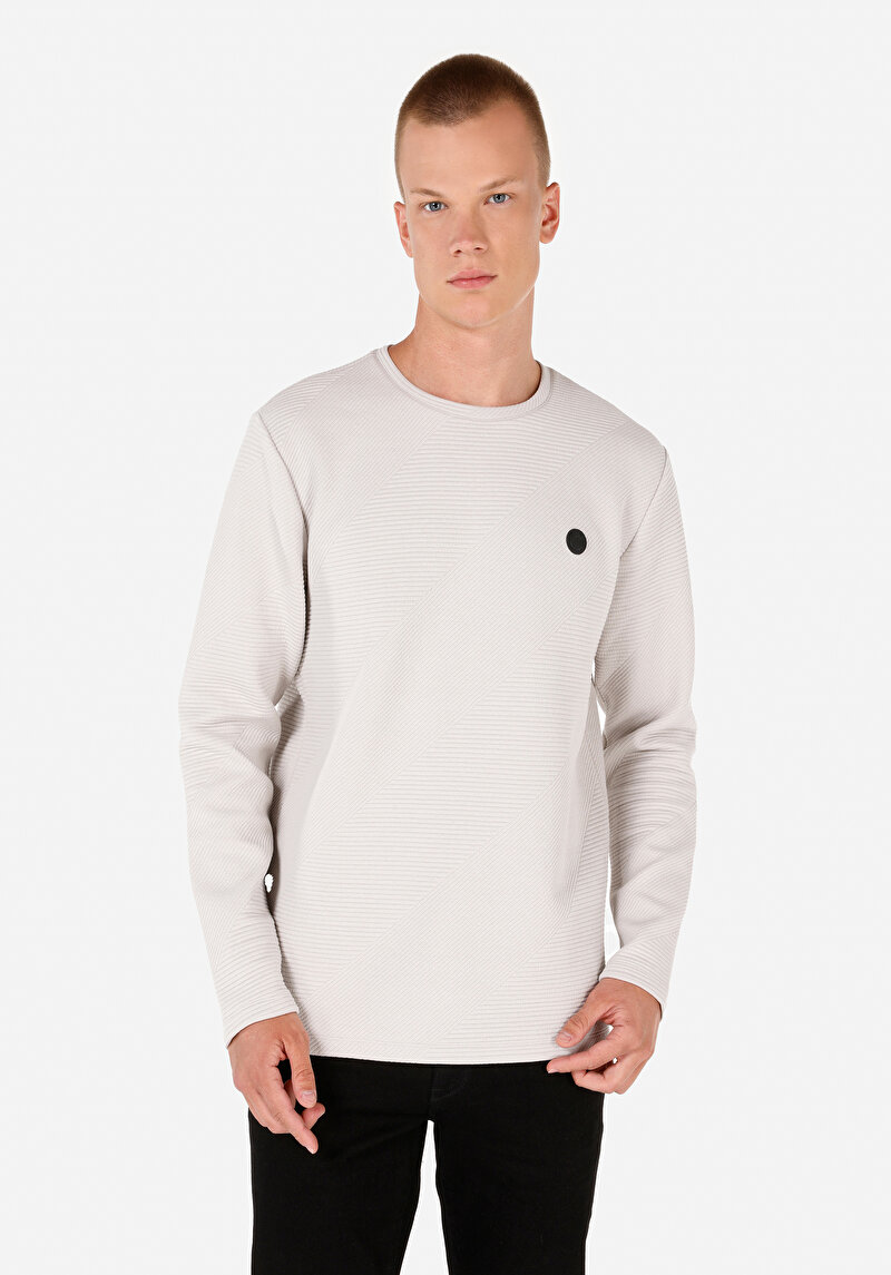 Regular Fit Yuvarlak Yaka Erkek Gri Uzun Kol Tişört