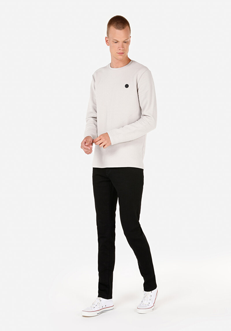 Regular Fit Yuvarlak Yaka  Erkek Gri Uzun Kol Tişört