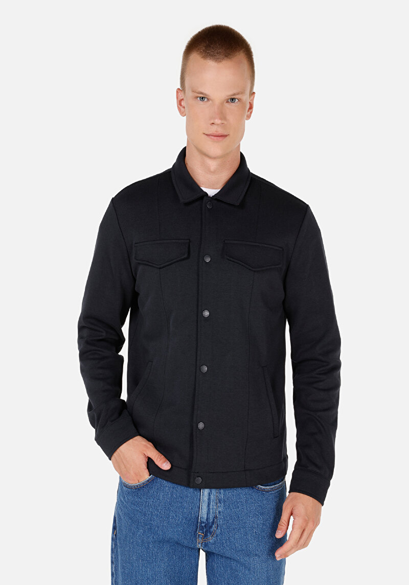 Slim Fit Düğmeli Erkek Lacivert Ceket