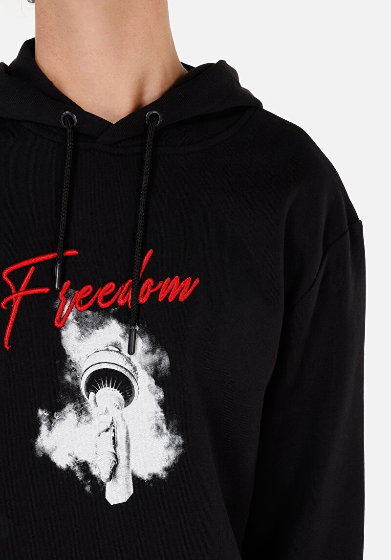 Regular Fit Pamuklu Erkek Siyah Sweatshirt