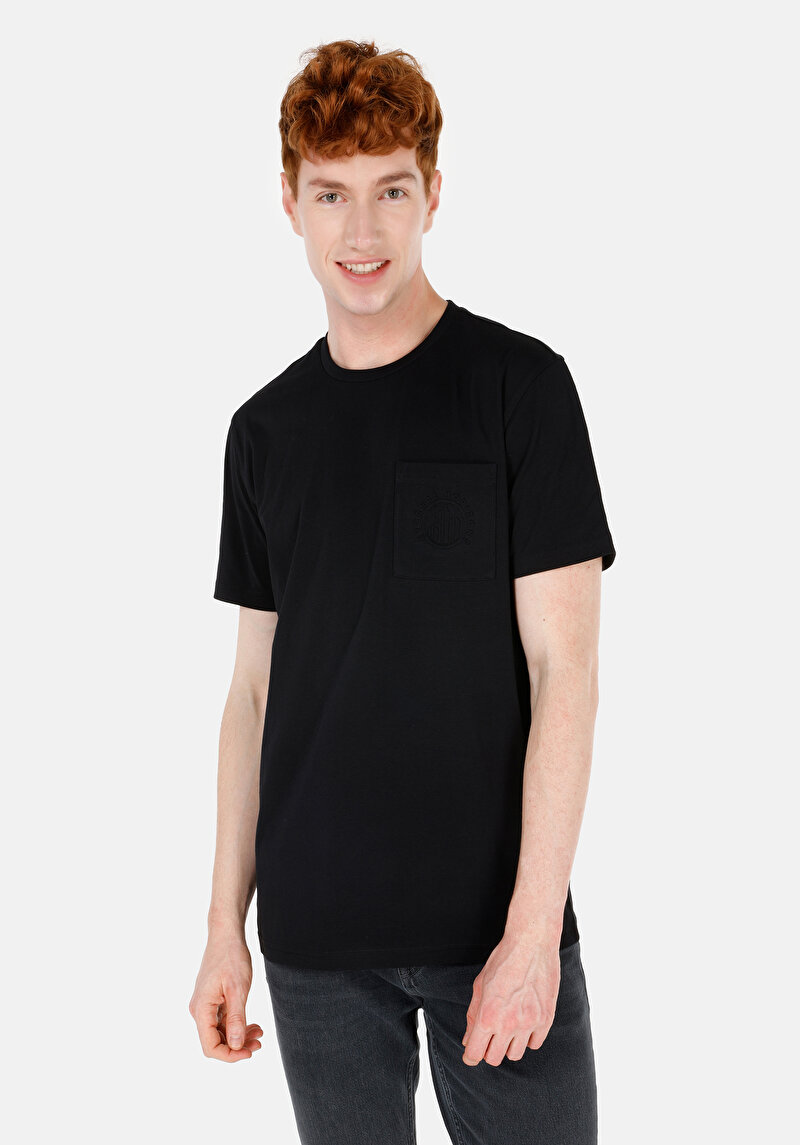 Regular Fit Yuvarlak Yaka Düz Erkek Siyah Kısa Kol Tişört