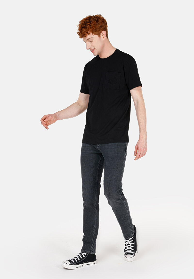 Regular Fit Yuvarlak Yaka Düz Erkek Siyah Kısa Kol Tişört