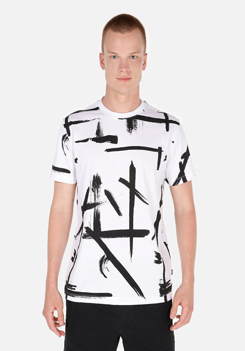 Regular Fit Yuvarlak Yaka Erkek Beyaz Kısa Kol Tişört