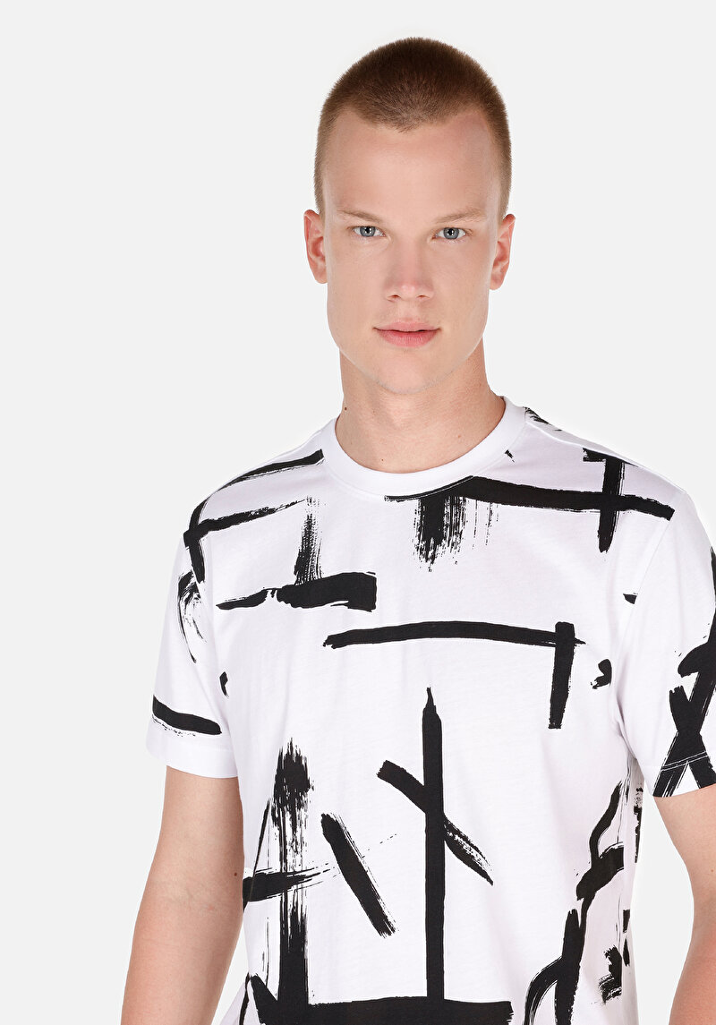 Regular Fit Yuvarlak Yaka  Erkek Beyaz Kısa Kol Tişört