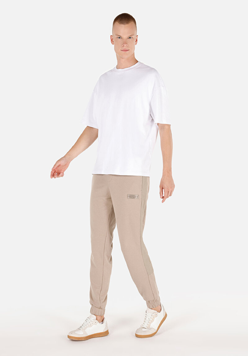 Slim Fit Orta Bel  Erkek Bej Eşofman Altı