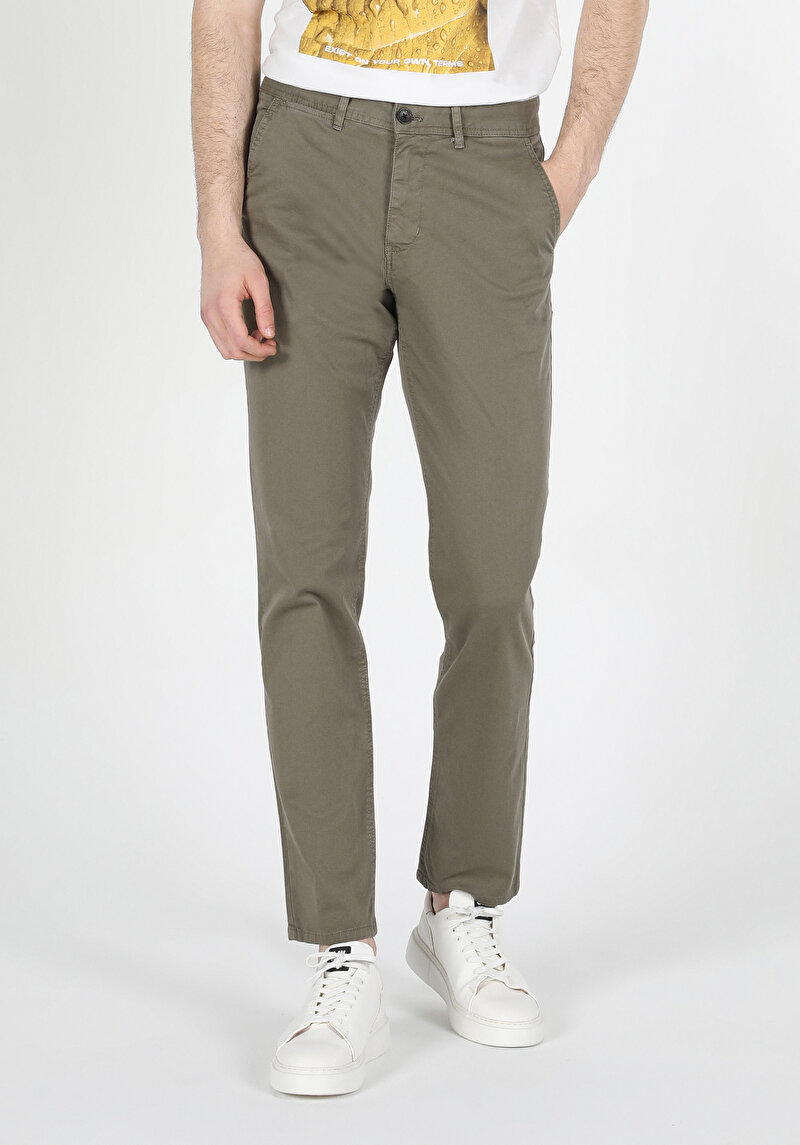 Regular Fit Orta Bel Düz Paça Erkek Yeşil  Pantolon