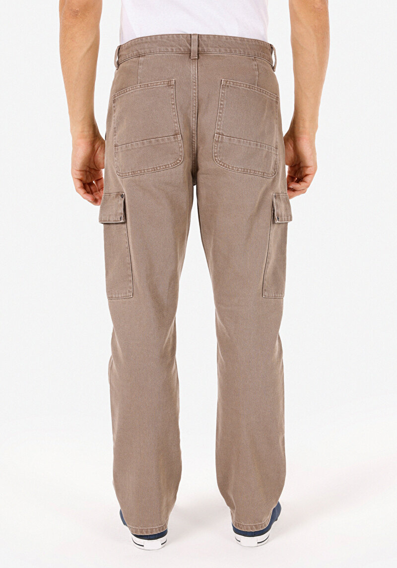 Comfort Fit Orta Bel Düz Paça Erkek Dokuma Bej Pantolon