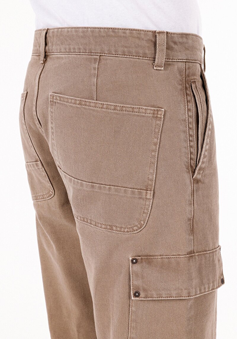 Comfort Fit Orta Bel Düz Paça Erkek Dokuma Bej Pantolon