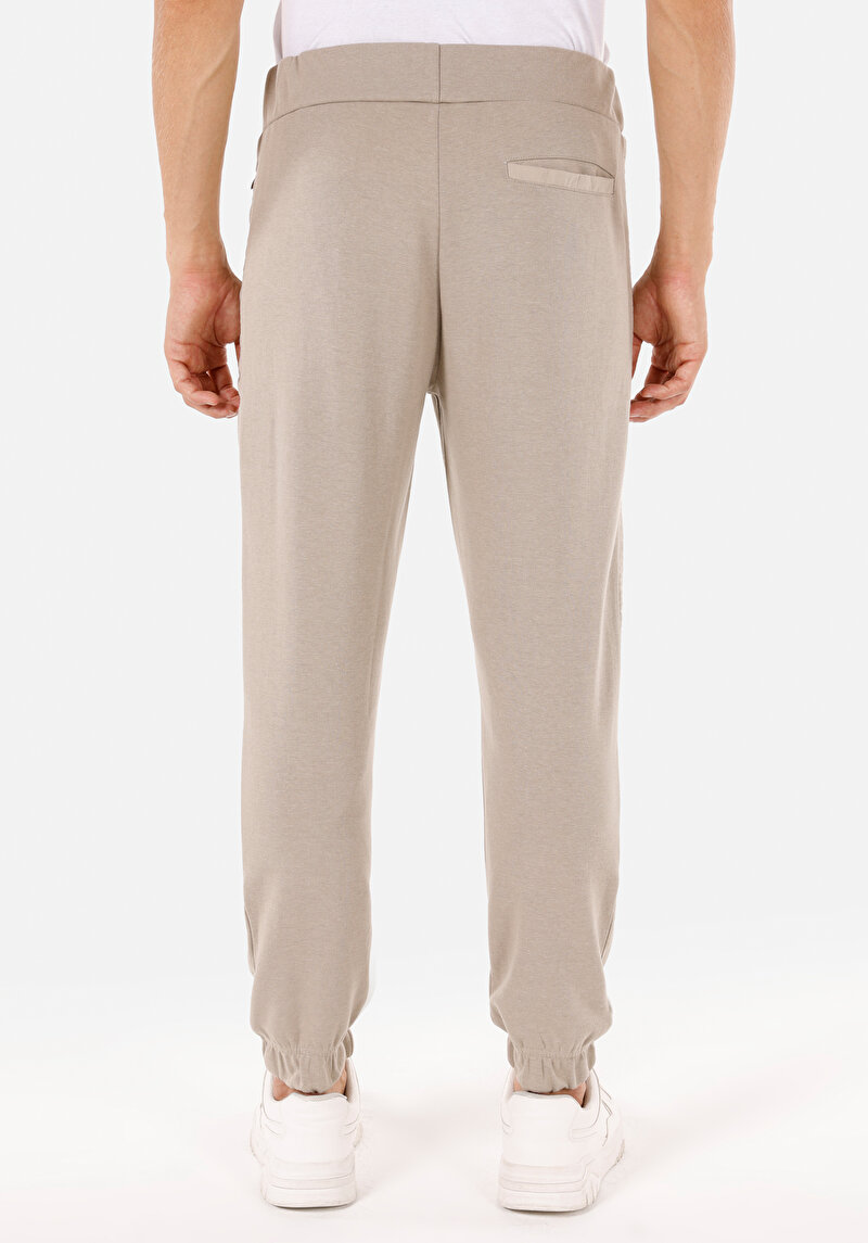 Slim Fit Orta Bel  Erkek Bej Eşofman Altı