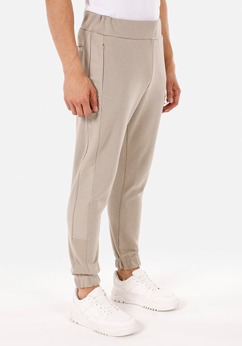 Slim Fit Orta Bel  Erkek Bej Eşofman Altı