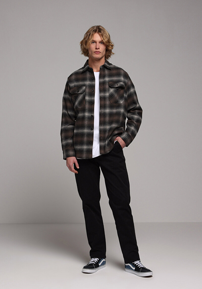 Regular Fit Orta Bel Düz Paça Erkek Siyah Pantolon