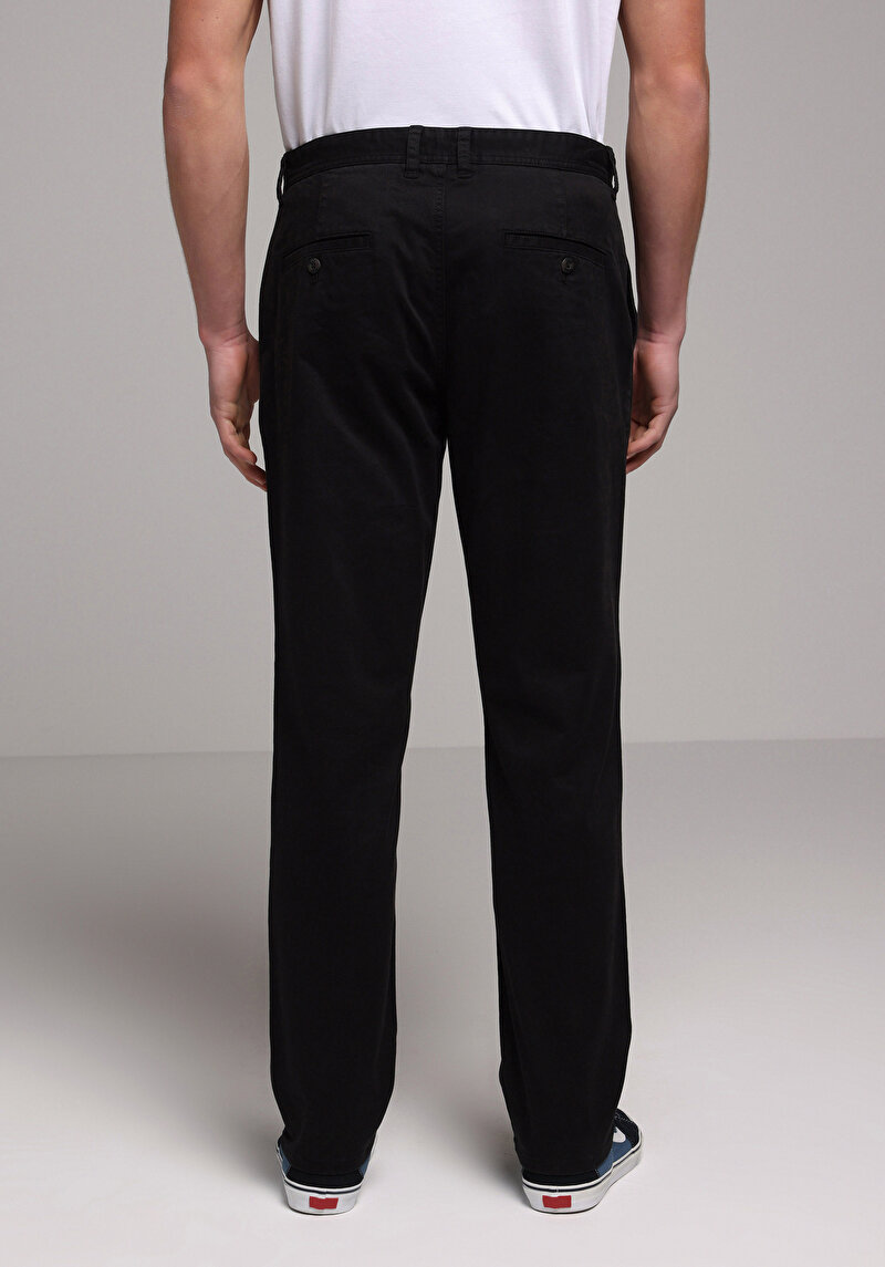 Regular Fit Orta Bel Düz Paça Erkek Siyah Pantolon