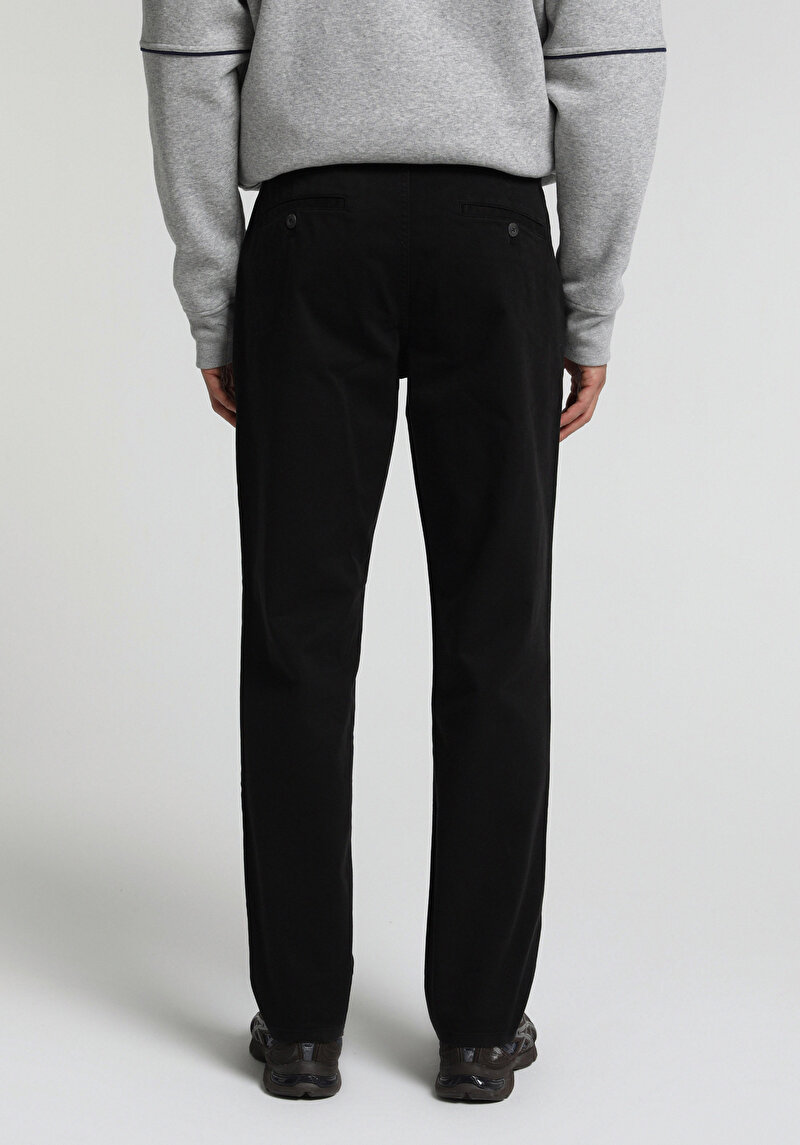 Regular Fit Orta Bel Düz Paça Erkek Siyah Pantolon