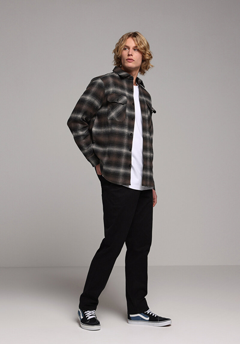 Regular Fit Orta Bel Düz Paça Erkek Siyah Pantolon