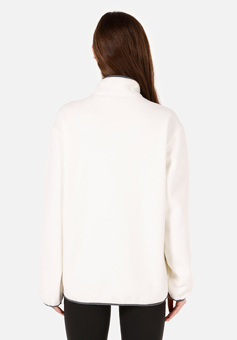 Regular Fit Örme Fermuarlı Kadın Ekru Sweatshirt
