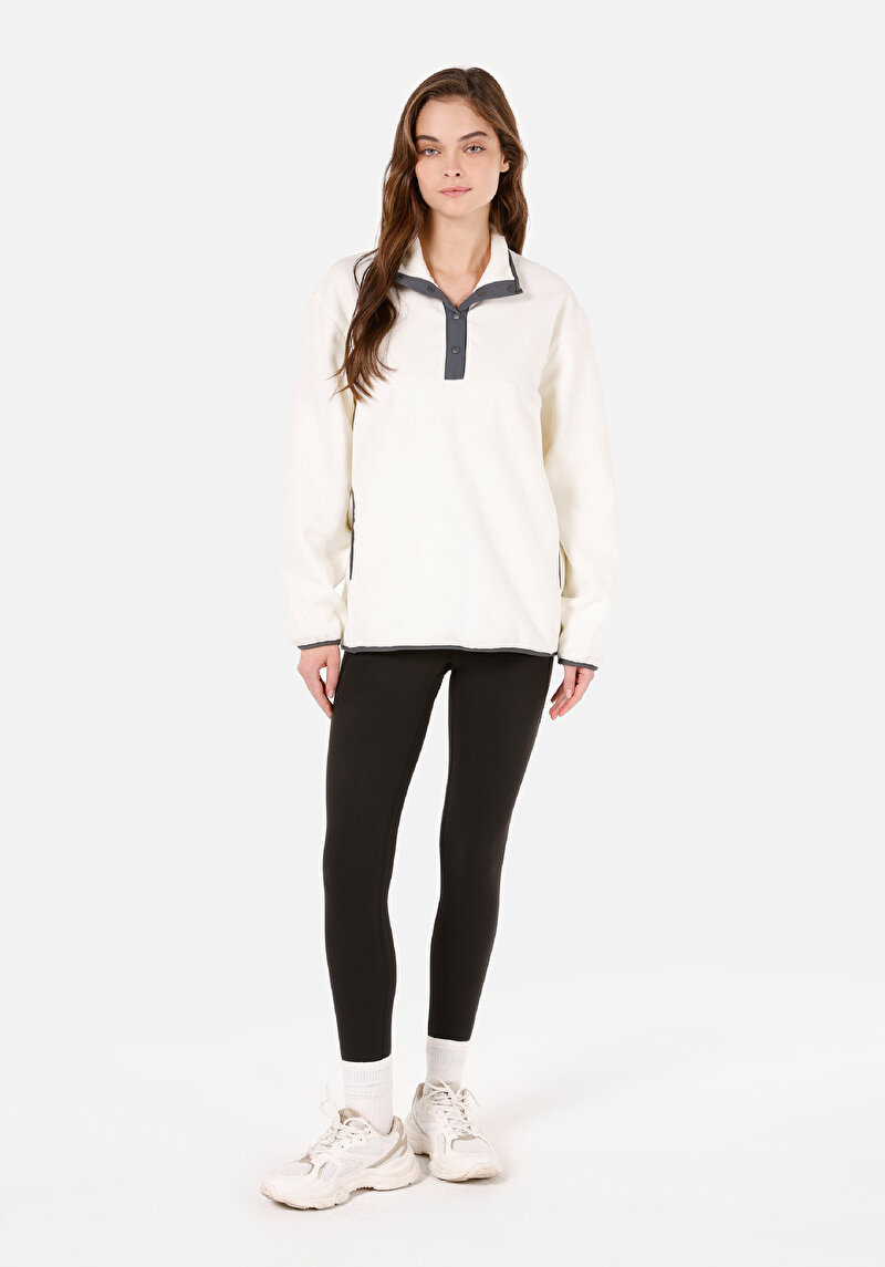 Regular Fit Örme Fermuarlı Kadın Ekru Sweatshirt