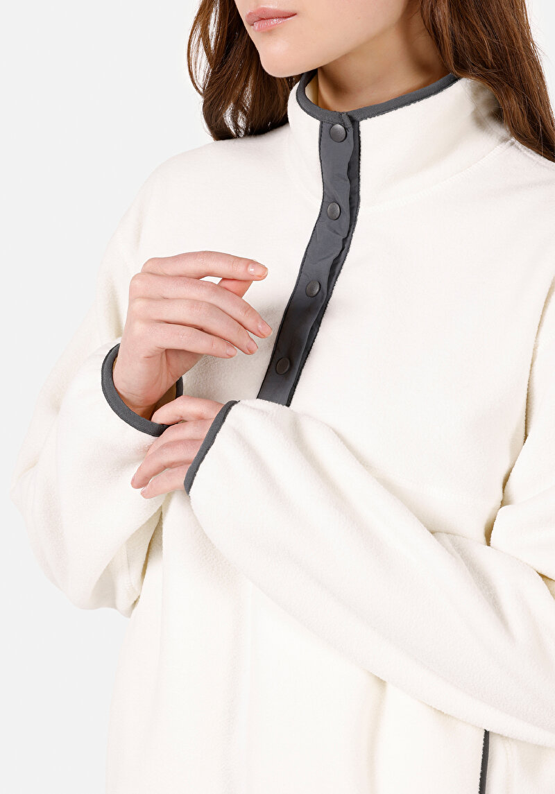 Regular Fit Örme Fermuarlı Kadın Ekru Sweatshirt