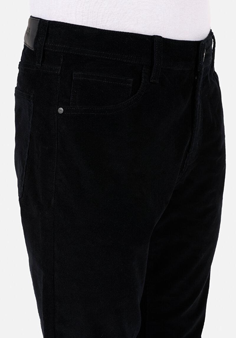 Regular Fit Orta Bel Düz Paça Erkek Siyah  Pantolon