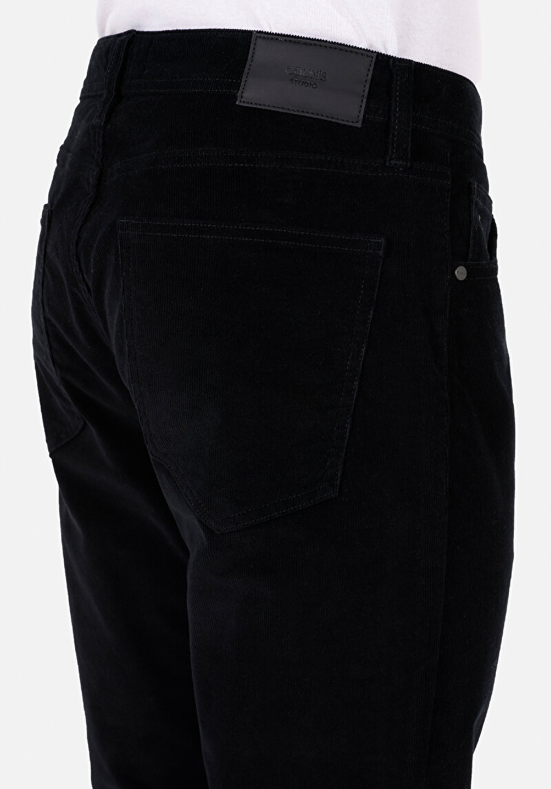 Regular Fit Orta Bel Düz Paça Cepli Erkek Siyah Pantolon