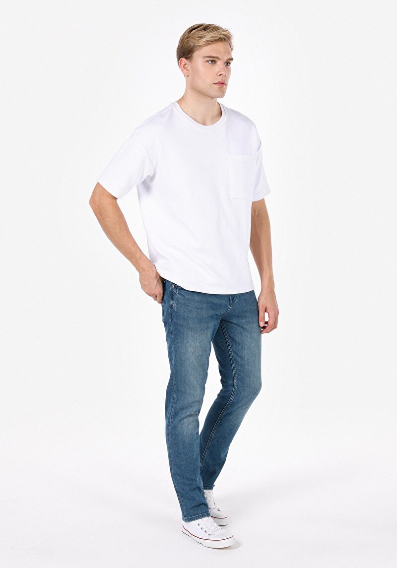 Straight Fit Erkek İndigo Jean Pantolon