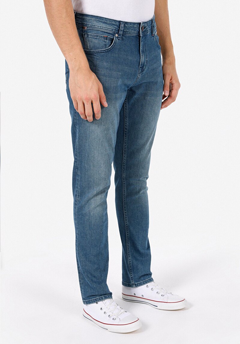 Straight Fit Erkek İndigo Jean Pantolon