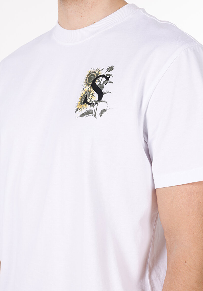 Comfort Fit Yuvarlak Yaka Baskılı Erkek Beyaz Kısa Kol Tişört