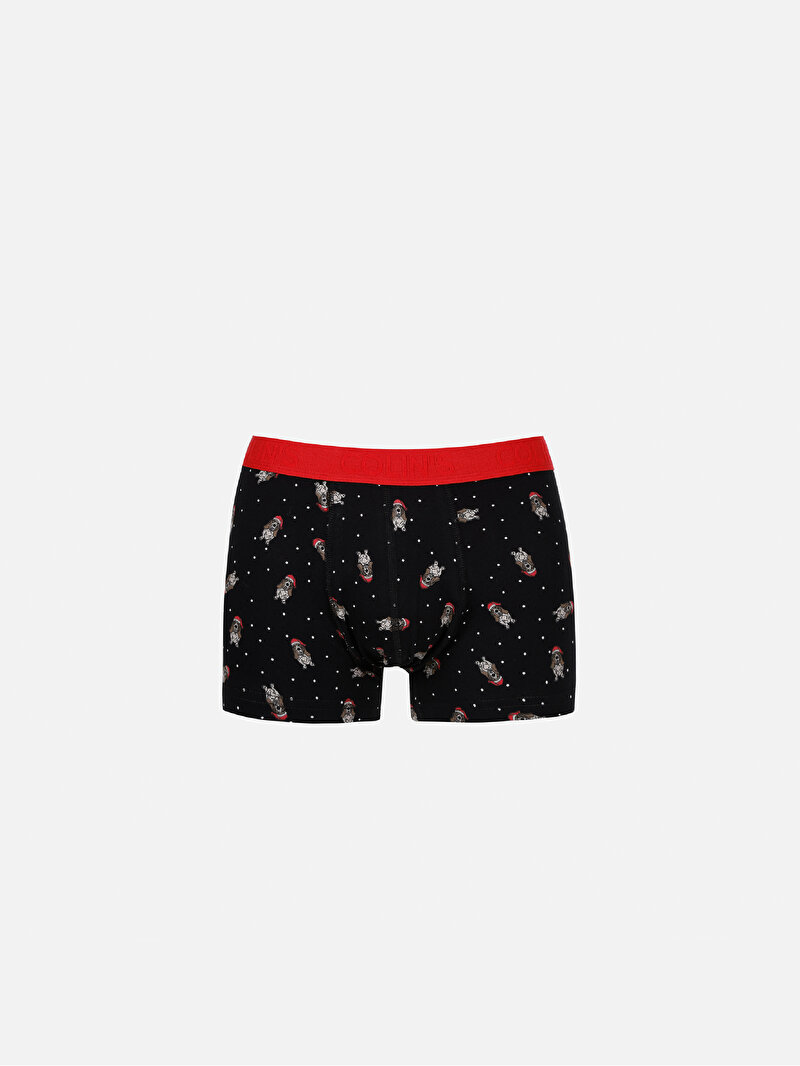 Modern Fit Baskılı Erkek Siyah Boxer
