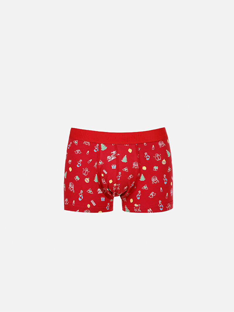 Modern Fit Baskılı Erkek Kirmizi Boxer