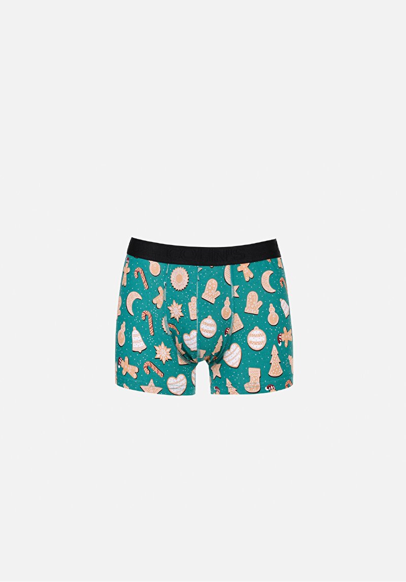 Modern Fit Baskılı Erkek Yeşil Boxer