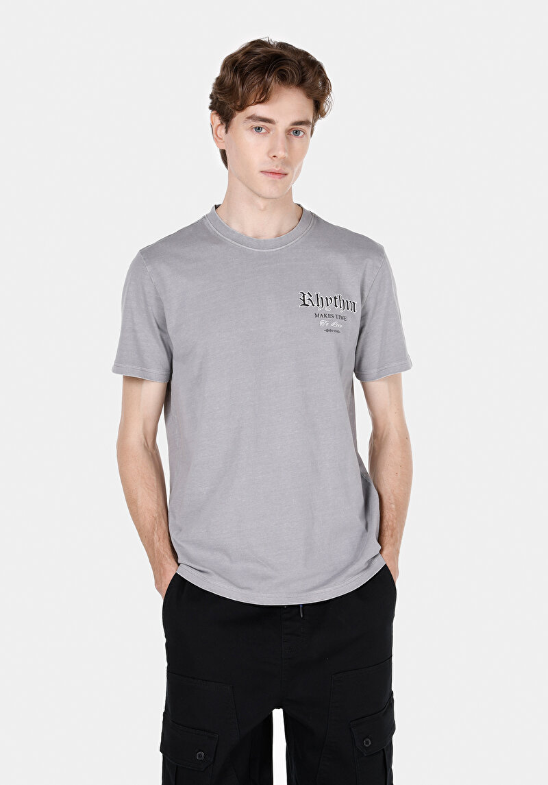 Regular Fit Yuvarlak Yaka Düz Erkek Gri Kısa Kol Tişört