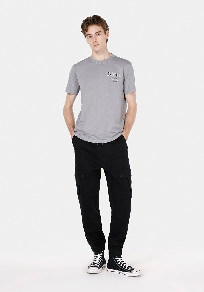 Regular Fit Yuvarlak Yaka Düz Erkek Gri Kısa Kol Tişört