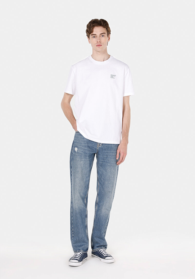 Comfort Fit Yuvarlak Yaka Düz Erkek Beyaz Kısa Kol Tişört