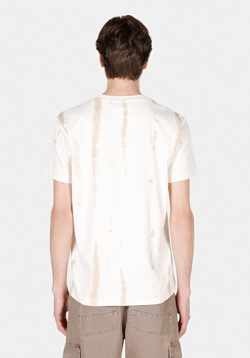 Regular Fit Yuvarlak Yaka Baskılı Erkek Bej Kısa Kol Tişört