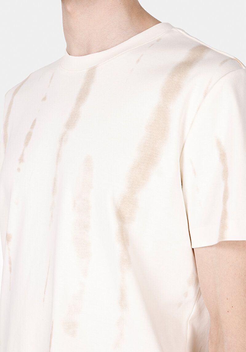 Regular Fit Yuvarlak Yaka Baskılı Erkek Bej Kısa Kol Tişört