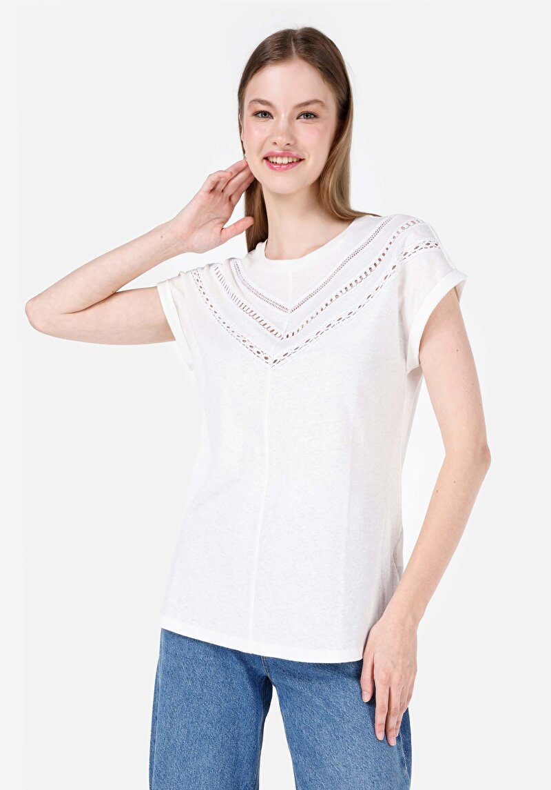 Regular Fit Yuvarlak Yaka Düz Kadın Beyaz Kısa Kol Tişört