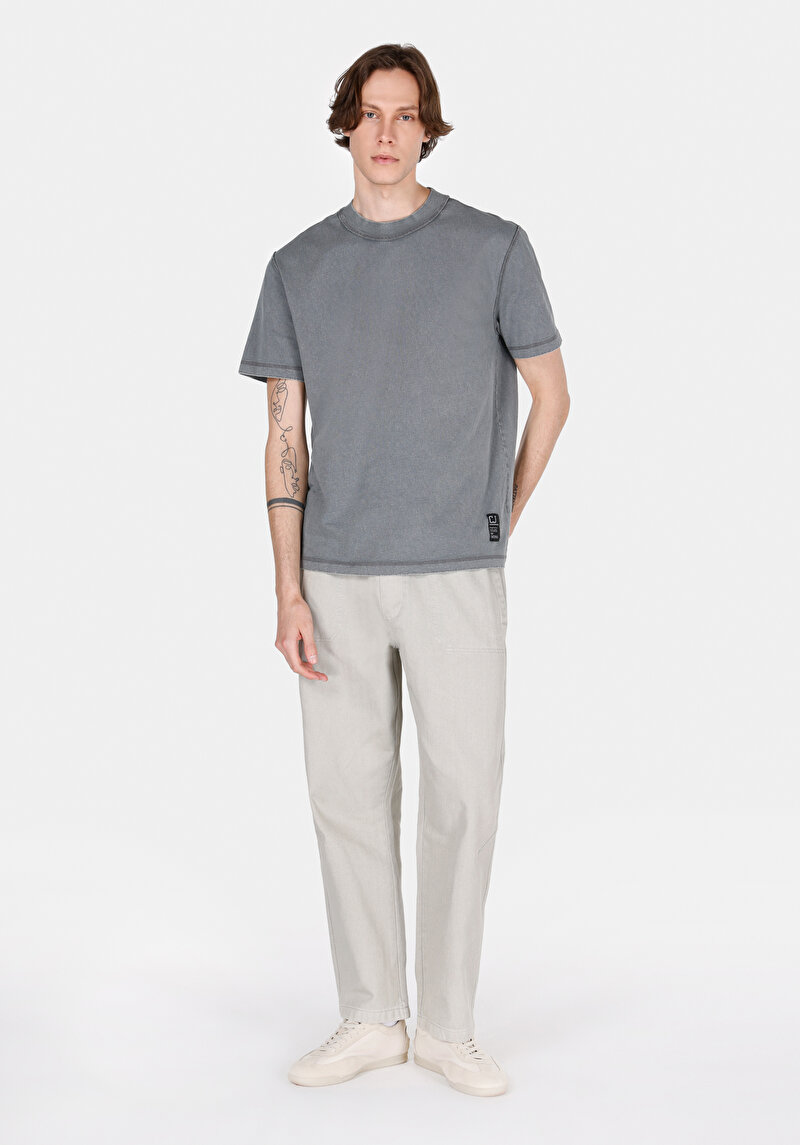 Comfort Fit Yuvarlak Yaka Düz Erkek Antrasit Kısa Kol Tişört