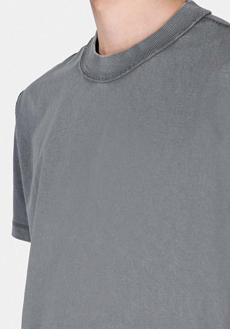 Comfort Fit Yuvarlak Yaka Düz Erkek Antrasit Kısa Kol Tişört