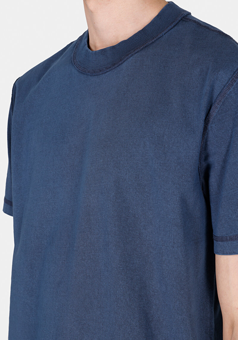 Comfort Fit Yuvarlak Yaka Düz Erkek Mavi Kısa Kol Tişört