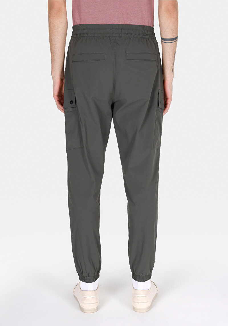 Slim Fit Orta Bel Lastikli Bağcıklı Paça Erkek Yeşil Pantolon