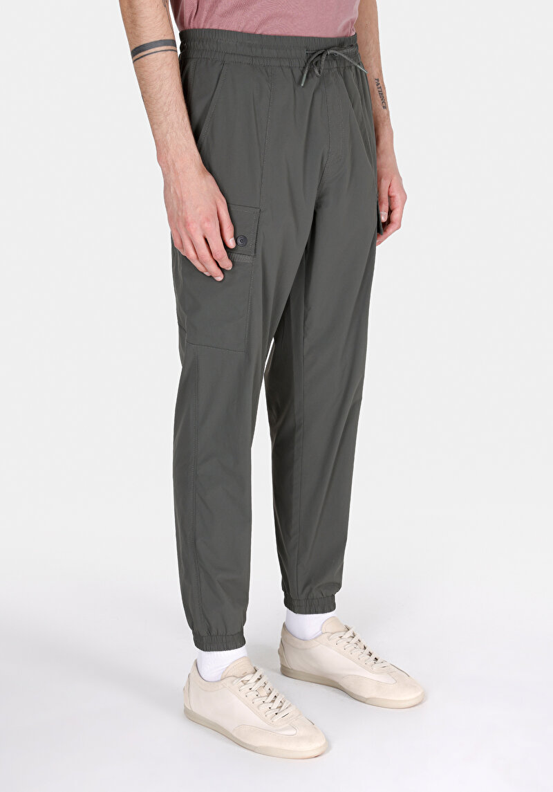 Slim Fit Orta Bel Lastikli Bağcıklı Paça Erkek Yeşil Pantolon