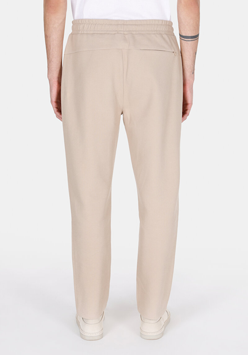 Slim Fit Orta Bel Düz Erkek Bej Eşofman Altı