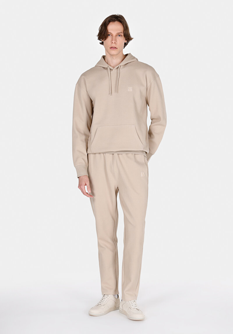 Slim Fit Orta Bel Düz Erkek Bej Eşofman Altı