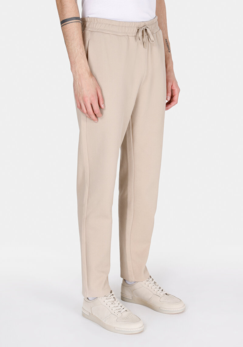 Slim Fit Orta Bel Düz Erkek Bej Eşofman Altı