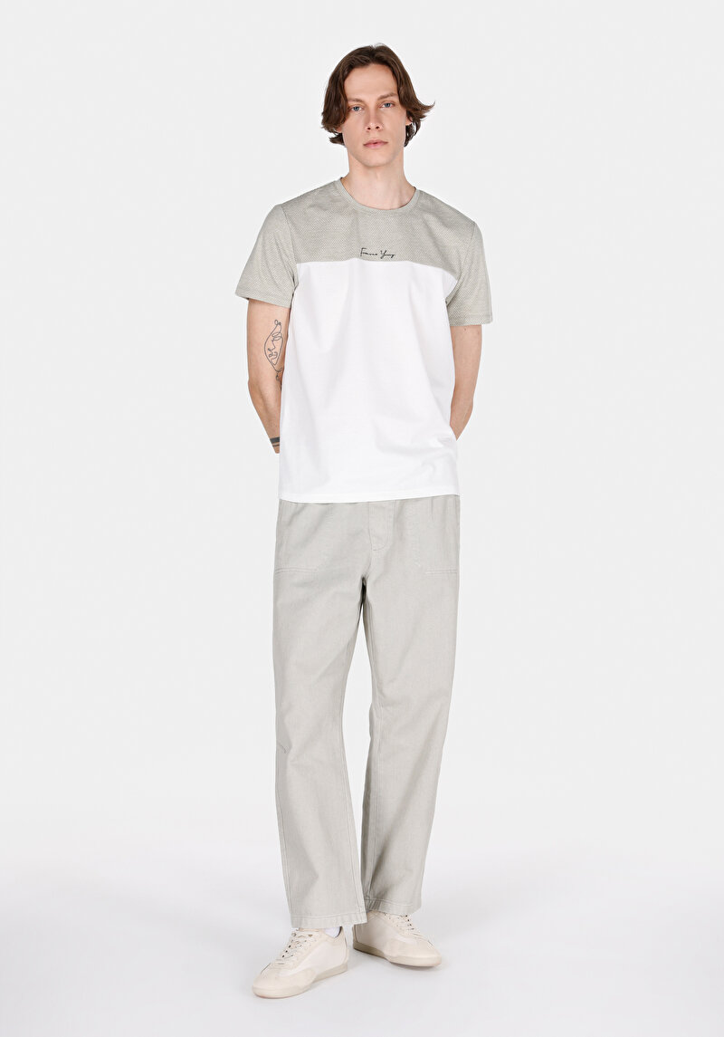 Regular Fit Yuvarlak Yaka Jakarlı Erkek Yeşil Kısa Kol Tişört