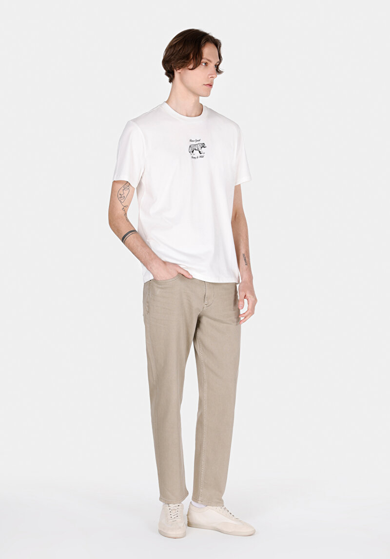 Comfort Fit Yuvarlak Yaka Düz Erkek Beyaz Kısa Kol Tişört