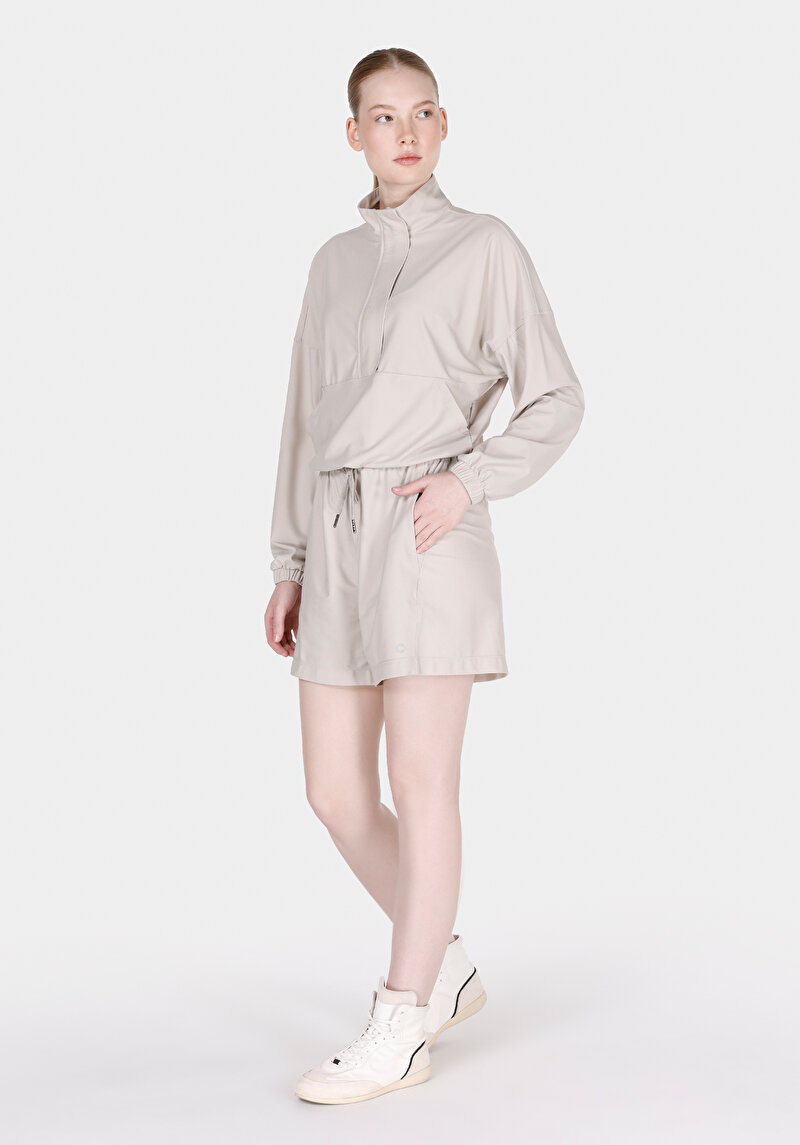 Regular Fit Orta Bel Düz Kadın Taş Şort