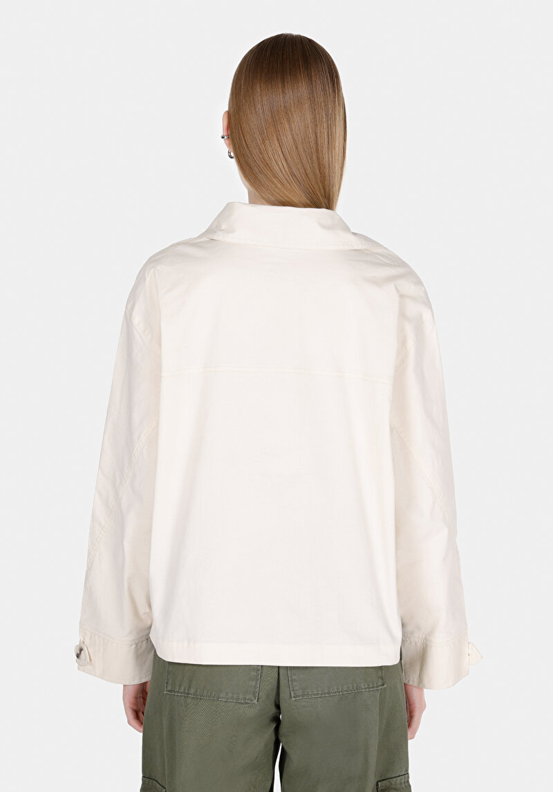 Regular Fit Düğmeli Kadın Ekru Ceket