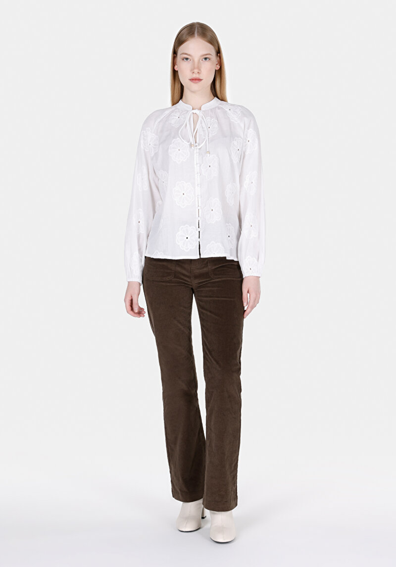 Regular Fit Hakim Yaka Düz Kadın Beyaz Uzun Kol Gömlek